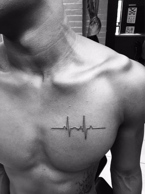Emotional Heart Beat Chest Tattoo Design