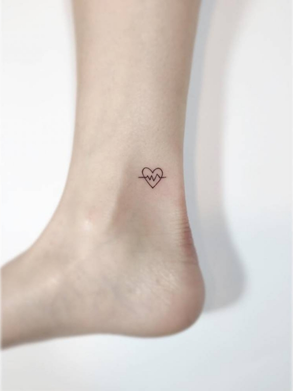 Gentle Heart Beat Tattoo Design on Ankle
