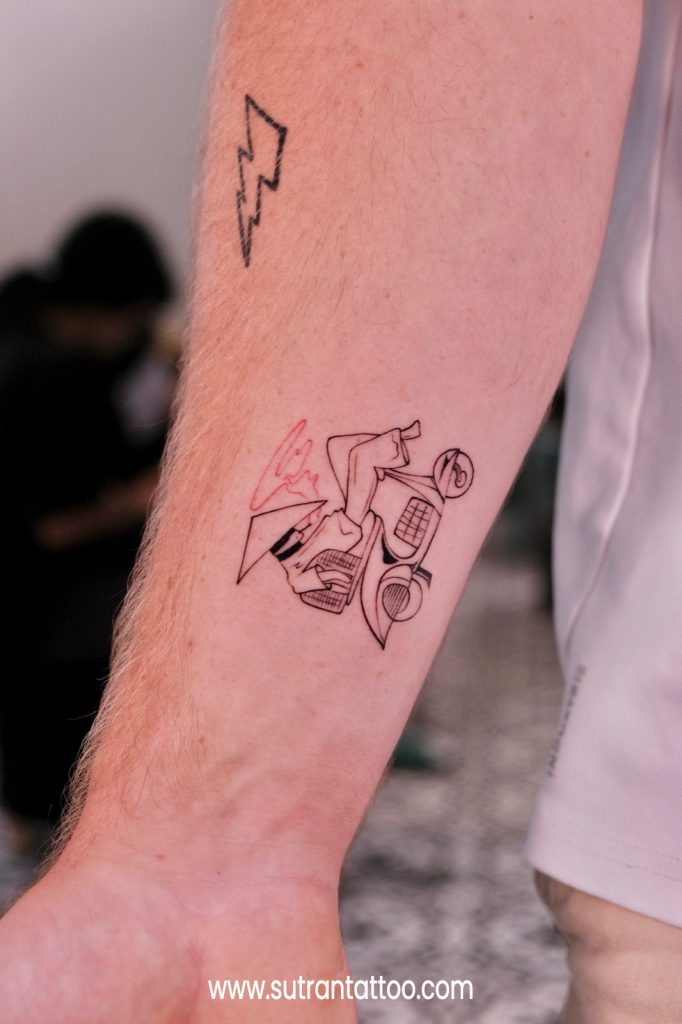 Custom tattoo design Ho Chi Minh - fine line Vespa piece drawn for one client at Sutran